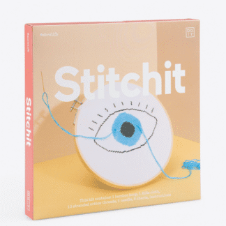 Stitchit embroidery kit with a blue eye design on the cover.