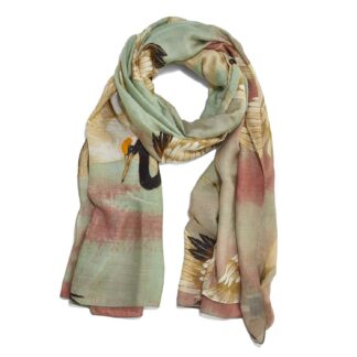 Lightweight scarf with floral print and soft pastel colors.