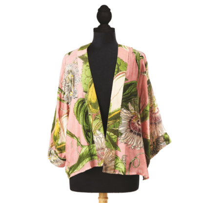 Passion Flower Pink Short Kimono