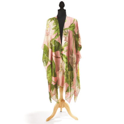 Passion Flower Pink Long Kimono