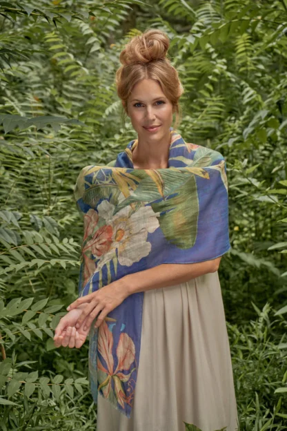 Tropics In Indigo Linen Scarf - Image 2