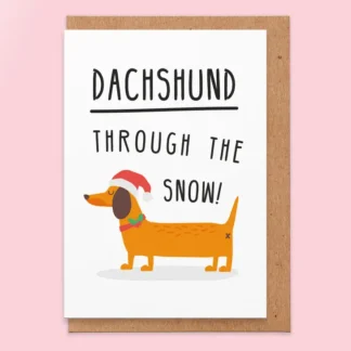 Cute dachshund wearing a scarf in snowy weather illustration.