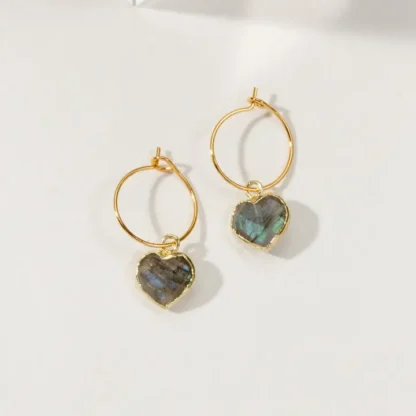 Mini Heart Hoops- Labradorite