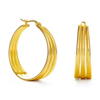Elegant gold hoop earrings with a ribbed design.