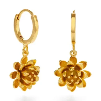 Gold hoop earrings with flower charms