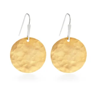 Pair of hammered gold disc dangle earrings